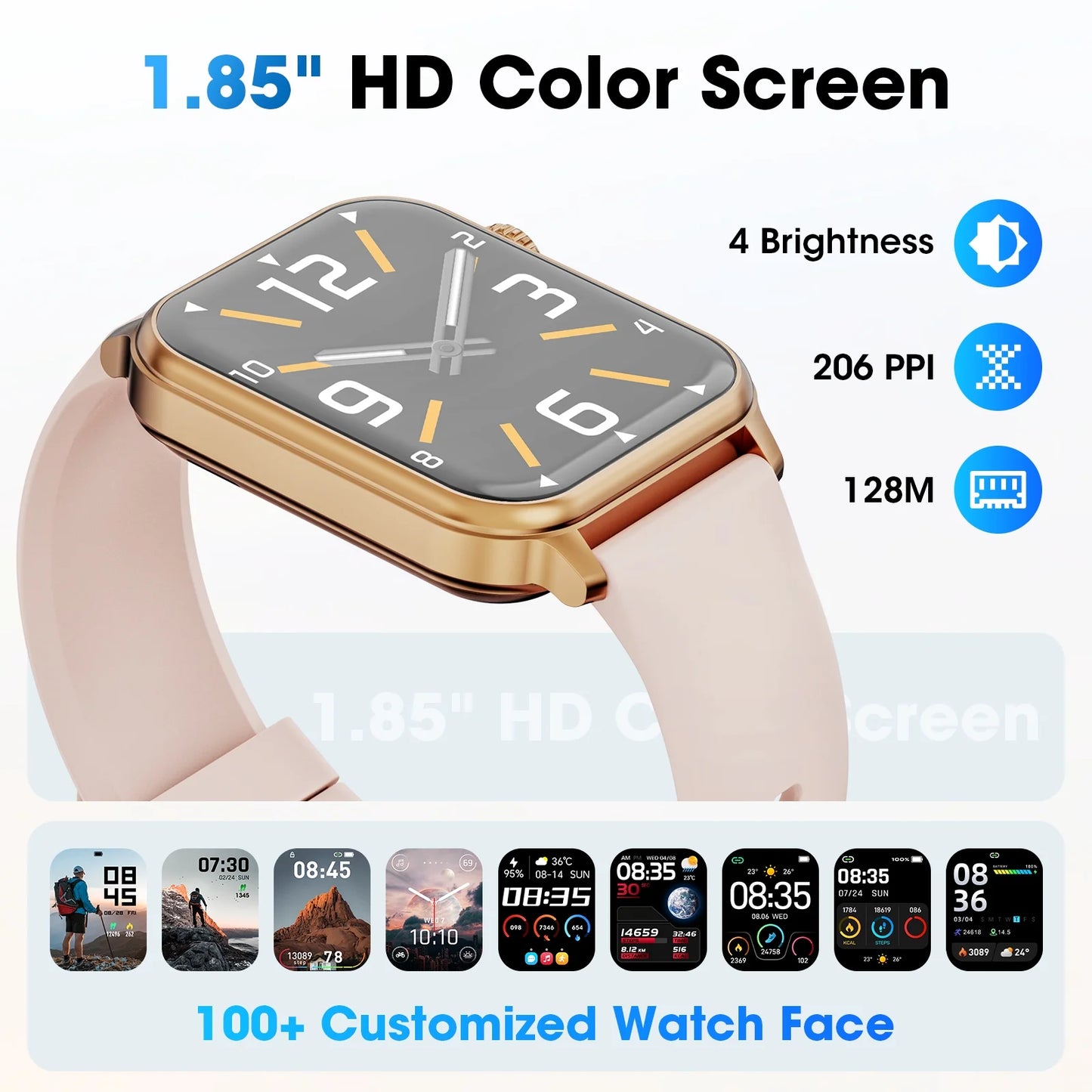 2025 New Extra Long Battery Smartwatch 1.85-Inch, (Receives/Dials/Standby Time 60 Days/120+ Sport Mode)Fits for Android and Iphone Devices (Pink)