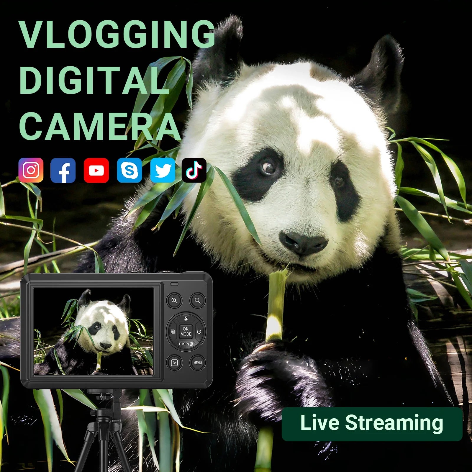 Digital Camera 4K UHD 64MP Vlogging Camera, Autofocus Compact Camera with 16X Digital Zoom, 32GB SD Card & 2 Batteries