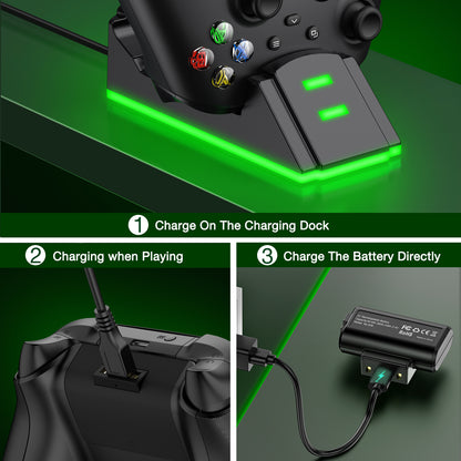 Charging Station Kit with 2 X 1200Mah(3600Mwh)Rechargeable Battery Pack for Xbox Series X|S/Xbox One/Xbox One S/X/Elite, Black, S06