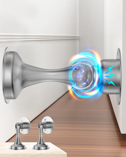 Door Stoppers, Magnetic Door Stop, Stainless Steel, 2 Pack Magnetic Door Catch, Double-Sided Adhesive Tape, No Drilling, Screws for Stronger Mount, Hold Your Door Open, for Wide Doors