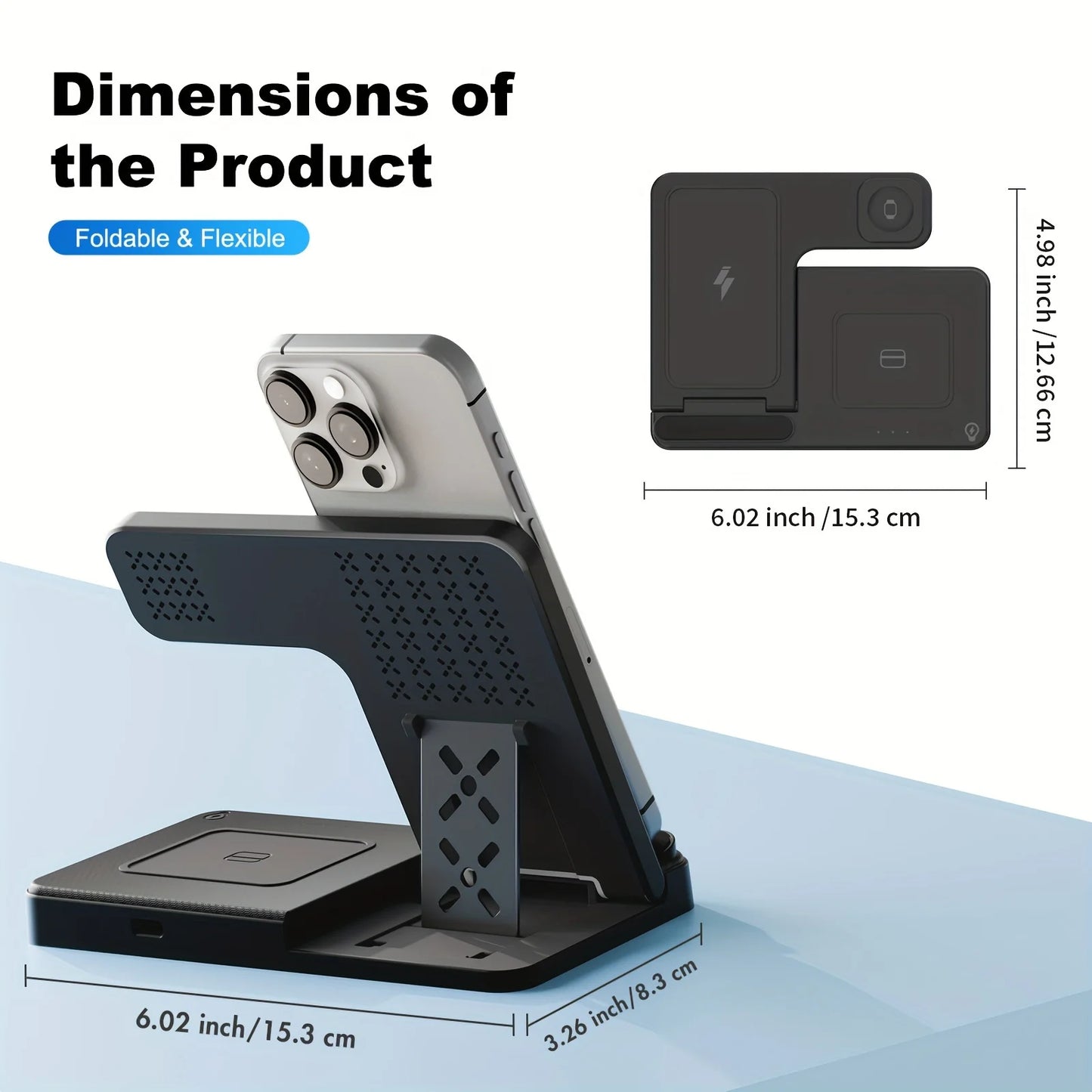 Wireless Charger, Magnetic Fast Charging Stand Compatible with Iphone 16 15 14 13 12 11 Pro Max plus XS XR X 8, for Apple Watch 9 8 7 6 5 4 3 2 SE, for Airpods 3 2 Pro, 3 in 1 Charging Station