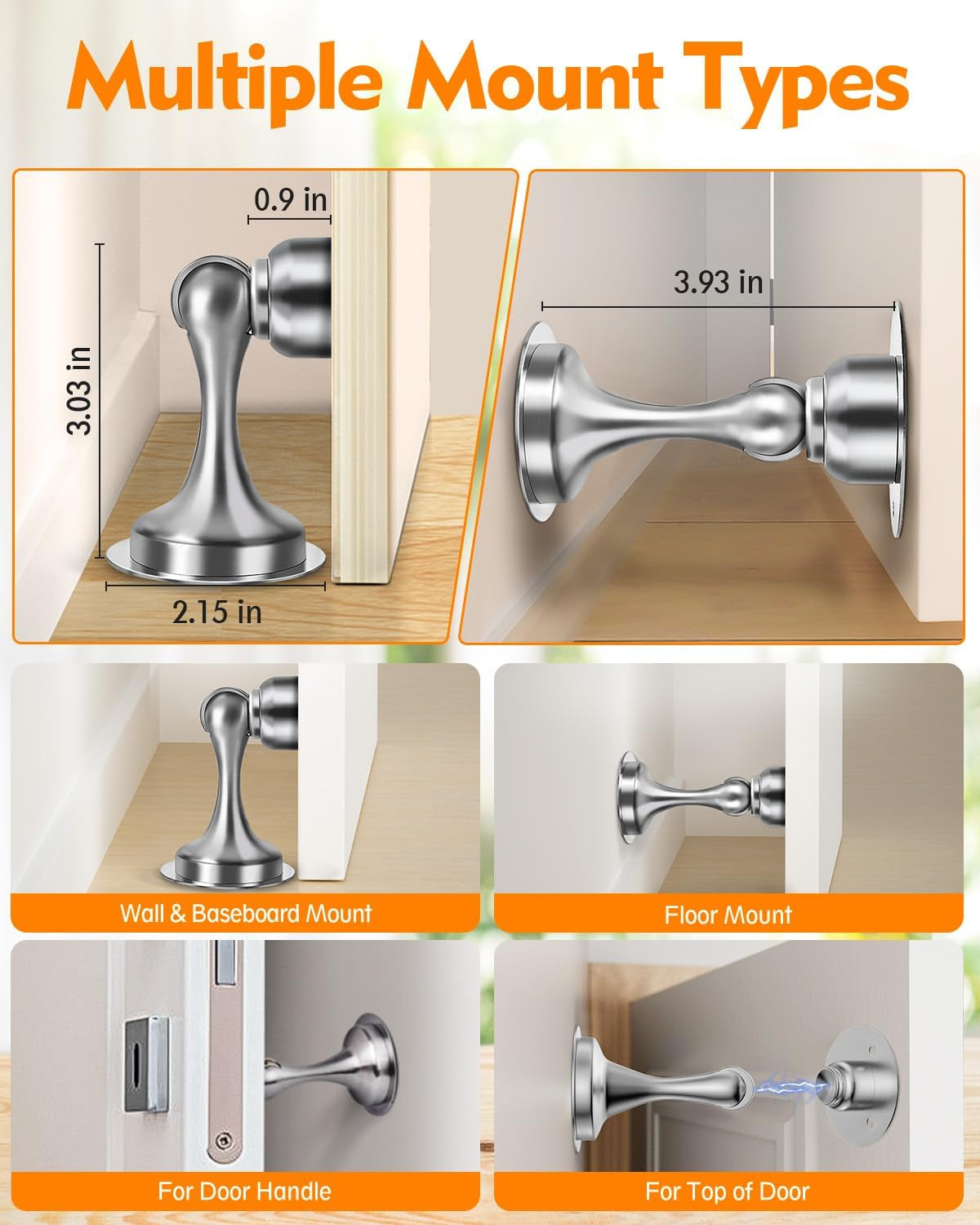 Door Stoppers, Magnetic Door Stop, Stainless Steel, 2 Pack Magnetic Door Catch, Double-Sided Adhesive Tape, No Drilling, Screws for Stronger Mount, Hold Your Door Open, for Wide Doors