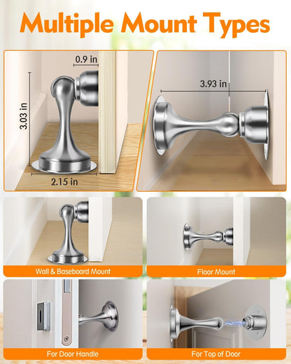 Door Stoppers, Magnetic Door Stop, Stainless Steel, 2 Pack Magnetic Door Catch, Double-Sided Adhesive Tape, No Drilling, Screws for Stronger Mount, Hold Your Door Open, for Wide Doors