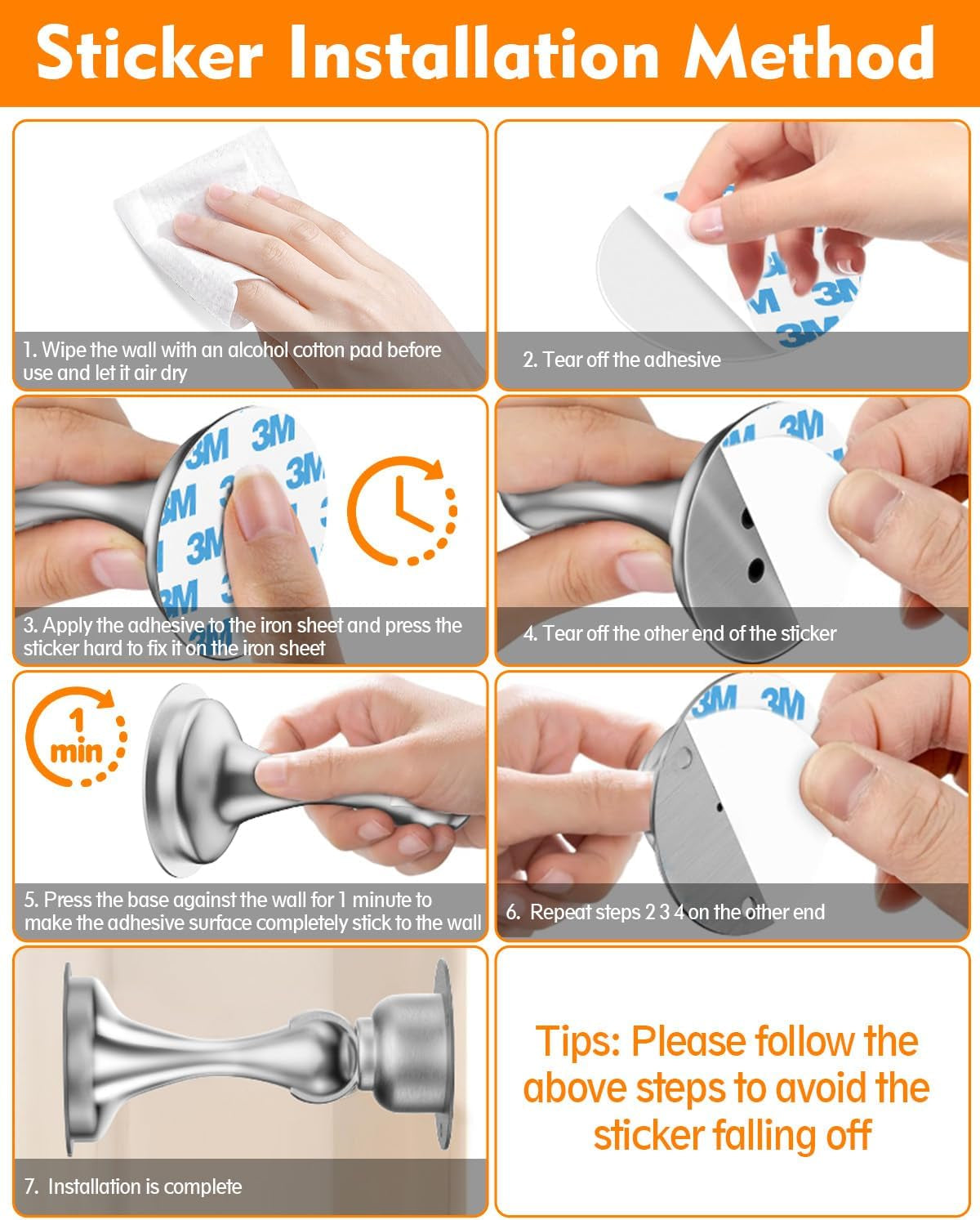 Door Stoppers, Magnetic Door Stop, Stainless Steel, 2 Pack Magnetic Door Catch, Double-Sided Adhesive Tape, No Drilling, Screws for Stronger Mount, Hold Your Door Open, for Wide Doors