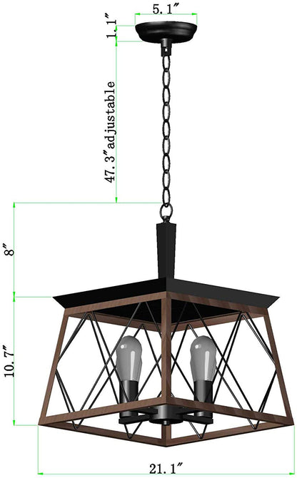 Farmhouse Rustic Chandeliers,Antique Geometric Industrial Hanging Light Bronze 4 Lights for Dining Room Kitchen Island Entryway Foyer Restaurant UL Listed