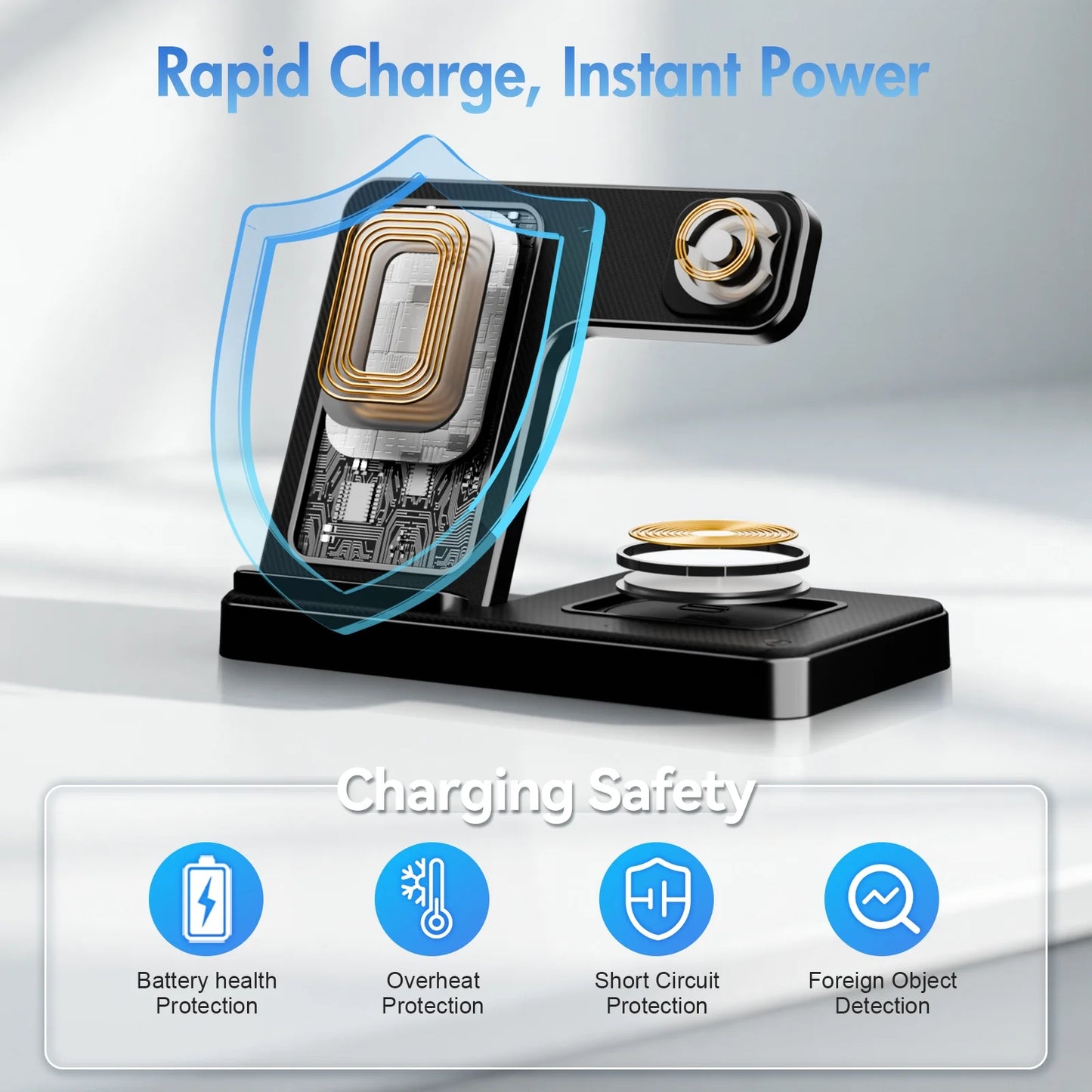 Wireless Charger, Magnetic Fast Charging Stand Compatible with Iphone 16 15 14 13 12 11 Pro Max plus XS XR X 8, for Apple Watch 9 8 7 6 5 4 3 2 SE, for Airpods 3 2 Pro, 3 in 1 Charging Station