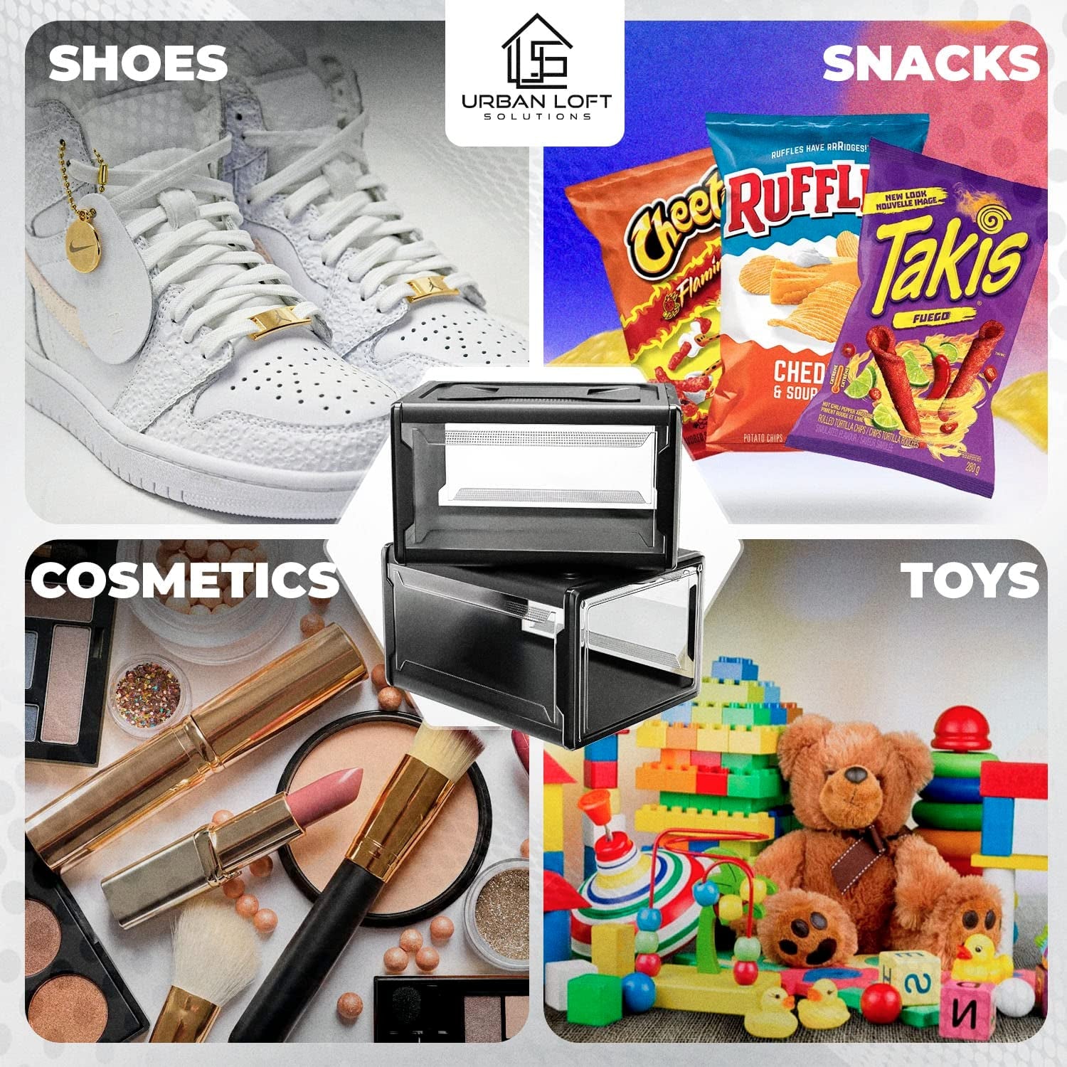 Urban Loft Premium Acrylic Shoe Boxes Stackable,Clear Shoe Organizer for Closet-Pack of 3| Large Sneaker Storage Box | Sneaker Clear Shoe Case for Sneakerheads with Drop Lid Shoe Display Case, Black