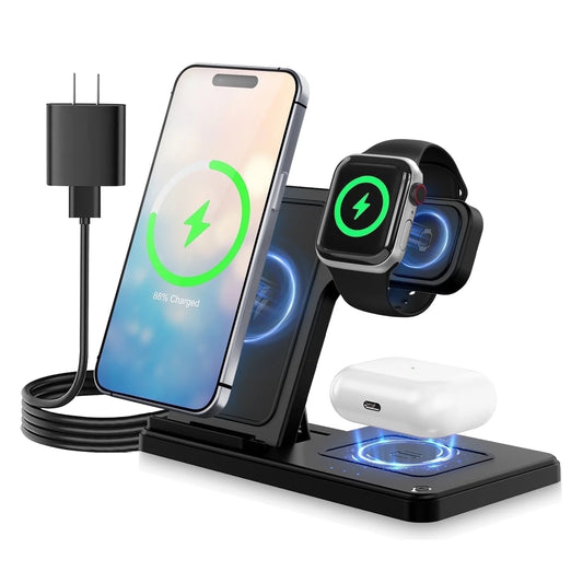 Wireless Charger, Magnetic Fast Charging Stand Compatible with Iphone 16 15 14 13 12 11 Pro Max plus XS XR X 8, for Apple Watch 9 8 7 6 5 4 3 2 SE, for Airpods 3 2 Pro, 3 in 1 Charging Station