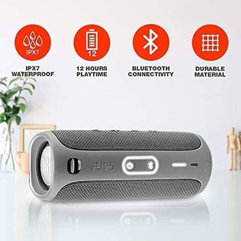 Flip 5: Portable Wireless Bluetooth Speaker, IPX7 Waterproof - Gray